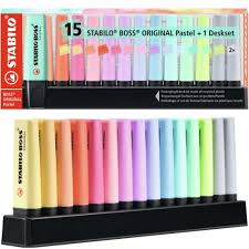 Pack de 15 Stabilo Boss ORIGINAL PASTEL + soporte escritorio