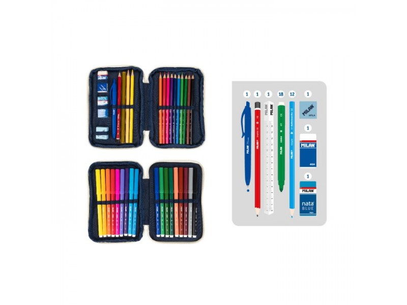 Plumier Estuche 2 pisos con contenido MILAN 430 since 1918 blanco